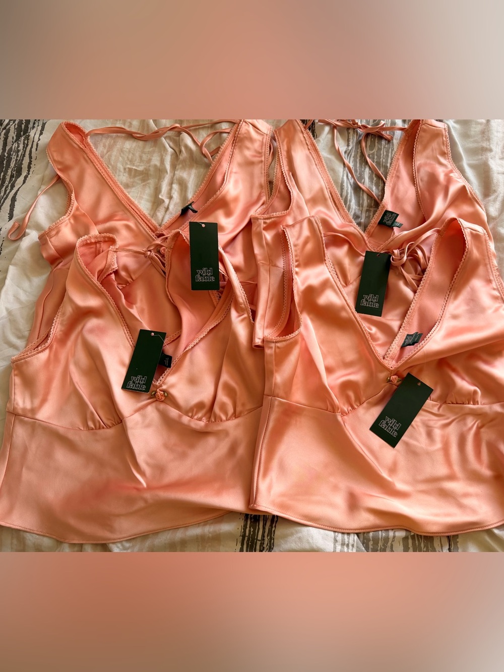 Silky Peach Satin Camisole - Bridesmaids Top (peach cream) Set - 4 pieces